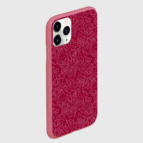 Чехол iPhone 11 Pro матовый Белые абстрактные каракули на красном / 3D-Малиновый – фото 2