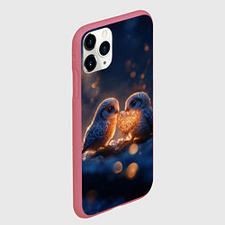 Чехол iPhone 11 Pro матовый Милые влюбленные совушки, цвет: 3D-малиновый — фото 2
