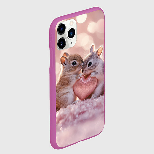 Чехол iPhone 11 Pro матовый Влюбленные белочки с сердечком / 3D-Фиолетовый – фото 2