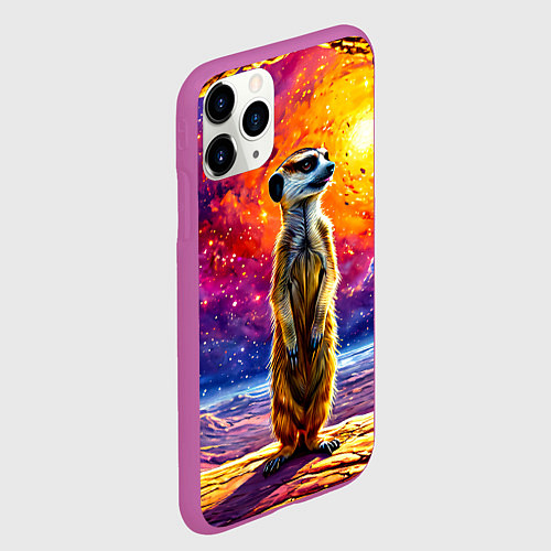 Чехол iPhone 11 Pro матовый Сурикат и космическое небо / 3D-Фиолетовый – фото 2
