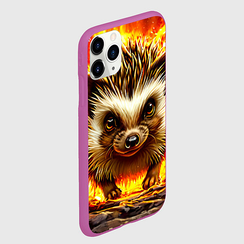 Чехол iPhone 11 Pro матовый Еж в огне / 3D-Фиолетовый – фото 2