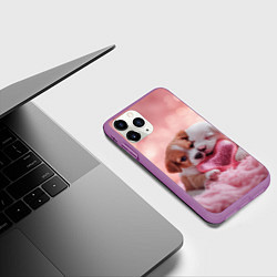 Чехол iPhone 11 Pro матовый Милые щенки и сердце, цвет: 3D-фиолетовый — фото 2