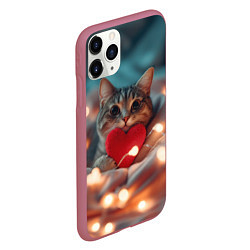 Чехол iPhone 11 Pro матовый Кошка с сердцем, цвет: 3D-малиновый — фото 2