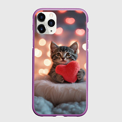 Чехол iPhone 11 Pro матовый Котенок поздравляет с днем святого Валентина, цвет: 3D-фиолетовый