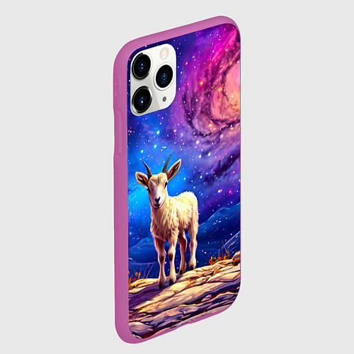 Чехол iPhone 11 Pro матовый Козлик на звездом небе / 3D-Фиолетовый – фото 2