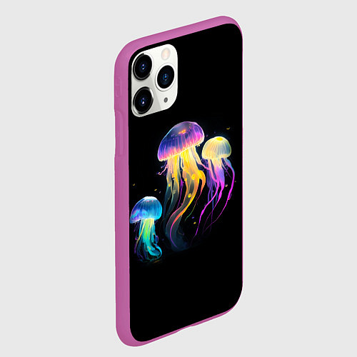 Чехол iPhone 11 Pro матовый Танец трёх медуз / 3D-Фиолетовый – фото 2