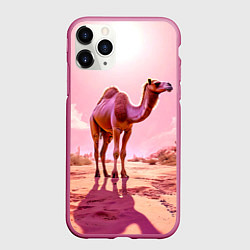 Чехол iPhone 11 Pro матовый Верблюд в розовой пустыне, цвет: 3D-малиновый