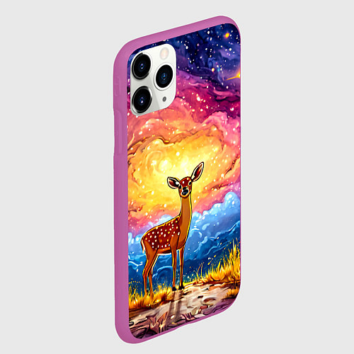 Чехол iPhone 11 Pro матовый Олень и космическое небо / 3D-Фиолетовый – фото 2