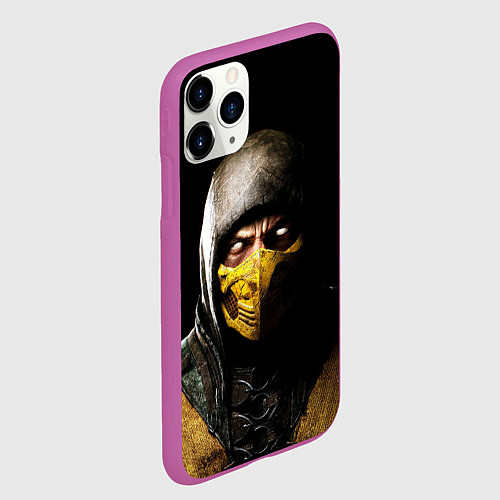 Чехол iPhone 11 Pro матовый Mortal kombat Scorpion - кто следующий / 3D-Фиолетовый – фото 2