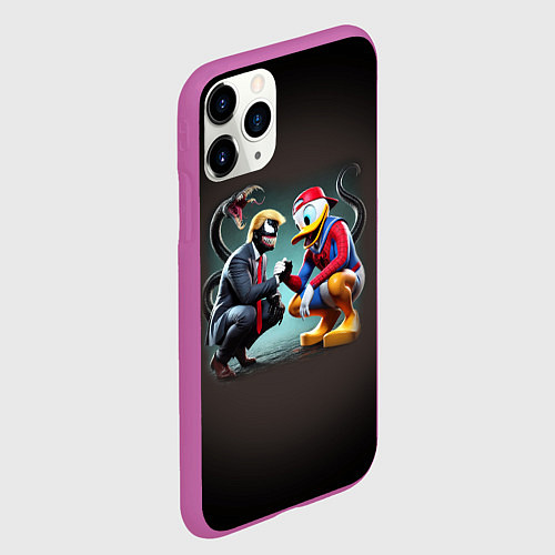 Чехол iPhone 11 Pro матовый Venom-Trump and Spider-Duck meme / 3D-Фиолетовый – фото 2
