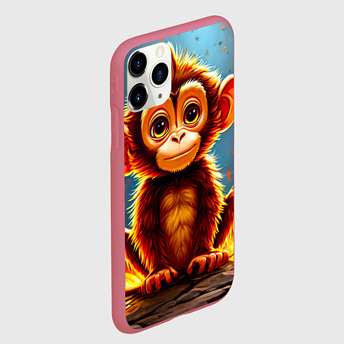 Чехол iPhone 11 Pro матовый Обезьянка в огне / 3D-Малиновый – фото 2