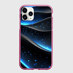 Чехол iPhone 11 Pro матовый Черная волнистая текстура с синей пыльцой, цвет: 3D-малиновый