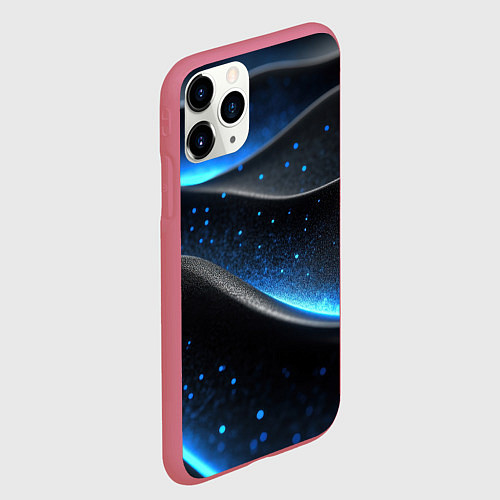 Чехол iPhone 11 Pro матовый Черная волнистая текстура с синей пыльцой / 3D-Малиновый – фото 2