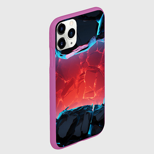 Чехол iPhone 11 Pro матовый Неоновая разбитая стена - текстура / 3D-Фиолетовый – фото 2