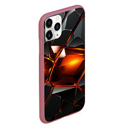 Чехол iPhone 11 Pro матовый Красные стекла и черные камни - текстура, цвет: 3D-малиновый — фото 2