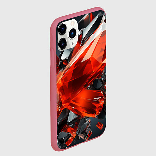 Чехол iPhone 11 Pro матовый Красные алмазы и черные камни / 3D-Малиновый – фото 2