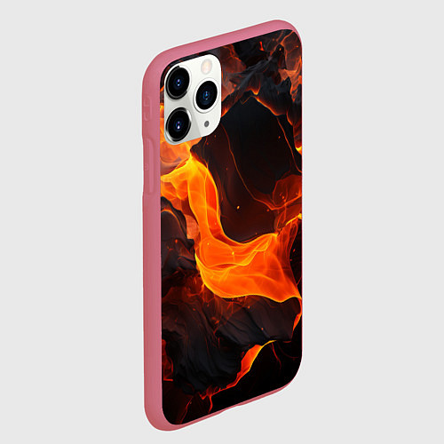 Чехол iPhone 11 Pro матовый Огонь и лава - текстура / 3D-Малиновый – фото 2