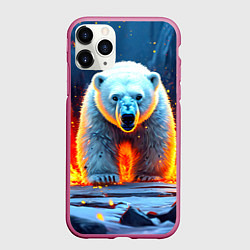 Чехол iPhone 11 Pro матовый Белый медведь в огне, цвет: 3D-малиновый