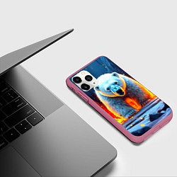 Чехол iPhone 11 Pro матовый Белый медведь в огне, цвет: 3D-малиновый — фото 2