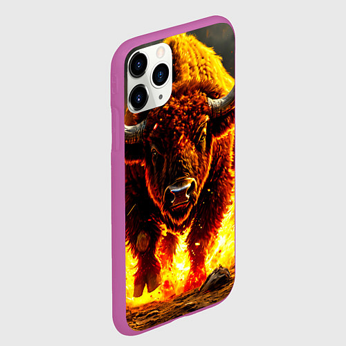 Чехол iPhone 11 Pro матовый Буйвол в огне / 3D-Фиолетовый – фото 2
