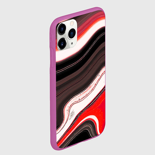 Чехол iPhone 11 Pro матовый Волнистые горизонтальные чёрно-красные полосы на б / 3D-Фиолетовый – фото 2