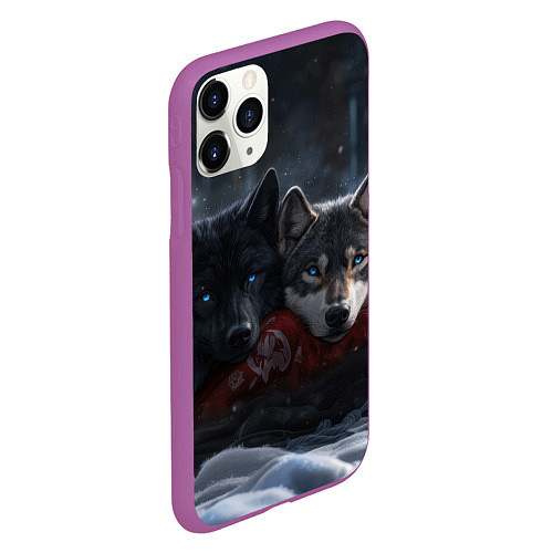 Чехол iPhone 11 Pro матовый Love wolfs / 3D-Фиолетовый – фото 2