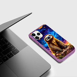 Чехол iPhone 11 Pro матовый Ленивец и звездное небо, цвет: 3D-фиолетовый — фото 2