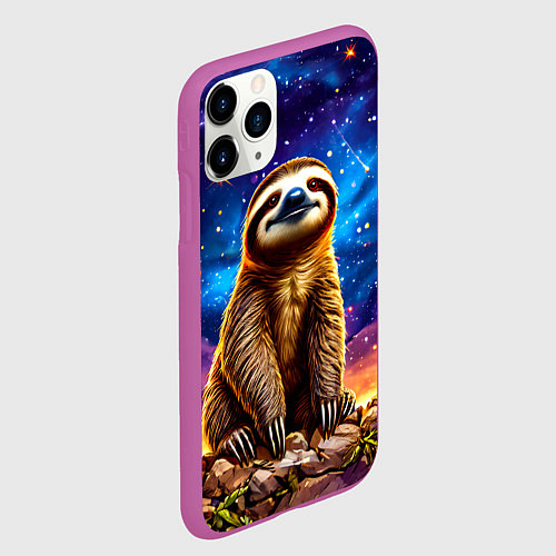 Чехол iPhone 11 Pro матовый Ленивец и звездное небо / 3D-Фиолетовый – фото 2