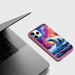 Чехол iPhone 11 Pro матовый Белый медведь и звездное небо, цвет: 3D-малиновый — фото 2
