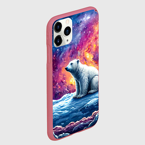 Чехол iPhone 11 Pro матовый Белый медведь и звездное небо / 3D-Малиновый – фото 2