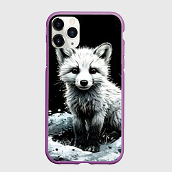 Чехол iPhone 11 Pro матовый Песец на черном, цвет: 3D-фиолетовый