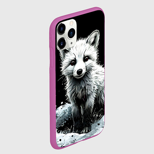 Чехол iPhone 11 Pro матовый Песец на черном / 3D-Фиолетовый – фото 2