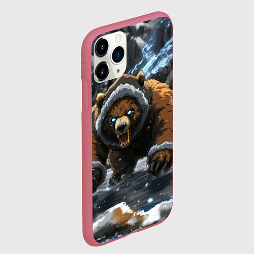 Чехол iPhone 11 Pro матовый Злой русский медведь / 3D-Малиновый – фото 2