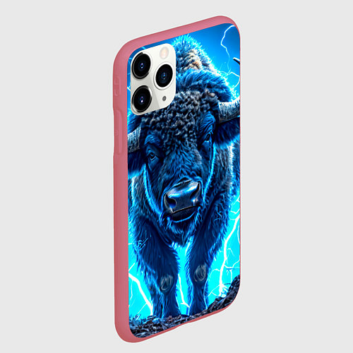 Чехол iPhone 11 Pro матовый Буйвол в разряде молнии / 3D-Малиновый – фото 2