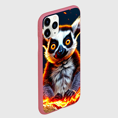 Чехол iPhone 11 Pro матовый Лемур в огне / 3D-Малиновый – фото 2