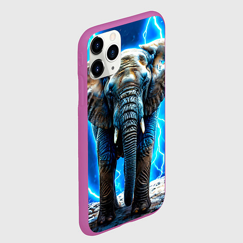 Чехол iPhone 11 Pro матовый Слон в разрядах солнии / 3D-Фиолетовый – фото 2