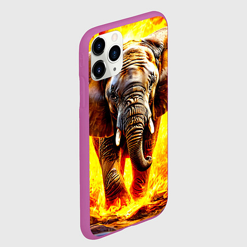 Чехол iPhone 11 Pro матовый Слон в огне / 3D-Фиолетовый – фото 2