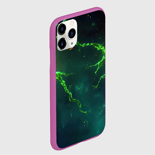 Чехол iPhone 11 Pro матовый Зеленые статичные брызги / 3D-Фиолетовый – фото 2