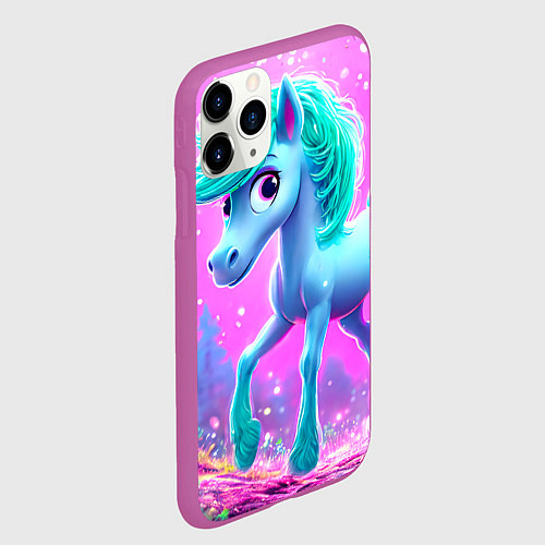Чехол iPhone 11 Pro матовый Бирюзовая лошадка / 3D-Фиолетовый – фото 2