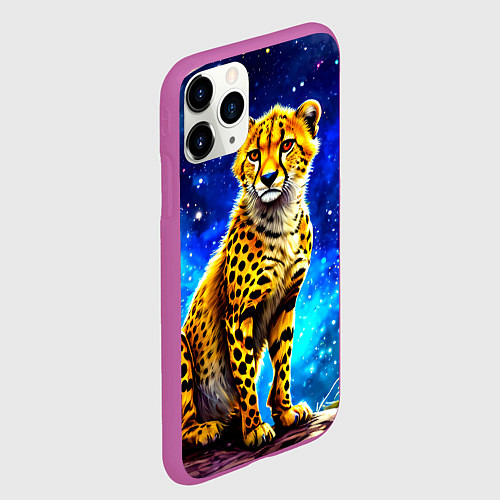 Чехол iPhone 11 Pro матовый Гепард в звездную ночь / 3D-Фиолетовый – фото 2