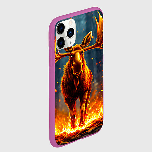 Чехол iPhone 11 Pro матовый Лось в огне / 3D-Фиолетовый – фото 2