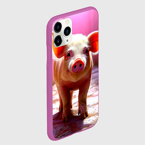 Чехол iPhone 11 Pro матовый Поросенок в розовом / 3D-Фиолетовый – фото 2
