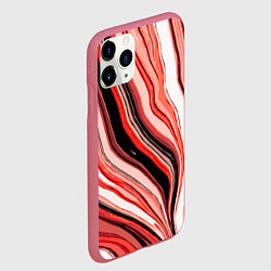 Чехол iPhone 11 Pro матовый Волнистые вертикальные чёрно-красные полосы, цвет: 3D-малиновый — фото 2