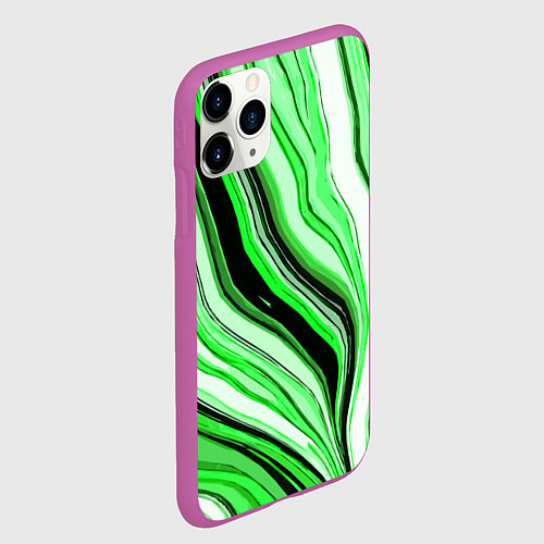 Чехол iPhone 11 Pro матовый Волнистые вертикальные чёрно-зелёные полосы / 3D-Фиолетовый – фото 2