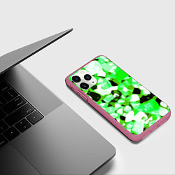 Чехол iPhone 11 Pro матовый Green and white abstraction on a black background, цвет: 3D-малиновый — фото 2