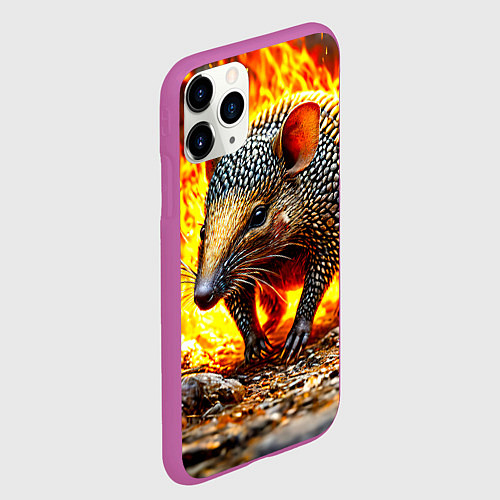Чехол iPhone 11 Pro матовый Броненосец в огне / 3D-Фиолетовый – фото 2