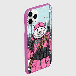 Чехол iPhone 11 Pro матовый Русский медведь в розовой куртке, цвет: 3D-фиолетовый — фото 2