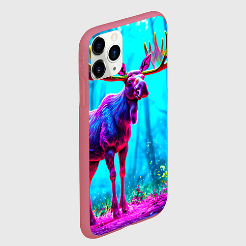 Чехол iPhone 11 Pro матовый Лось в сереневом свете / 3D-Малиновый – фото 2