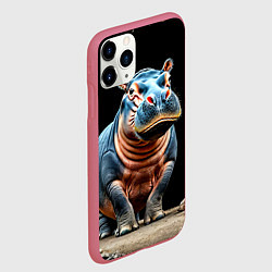 Чехол iPhone 11 Pro матовый Бегемот на черном, цвет: 3D-малиновый — фото 2