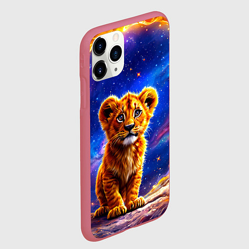 Чехол iPhone 11 Pro матовый Львенок в звездную ночь / 3D-Малиновый – фото 2